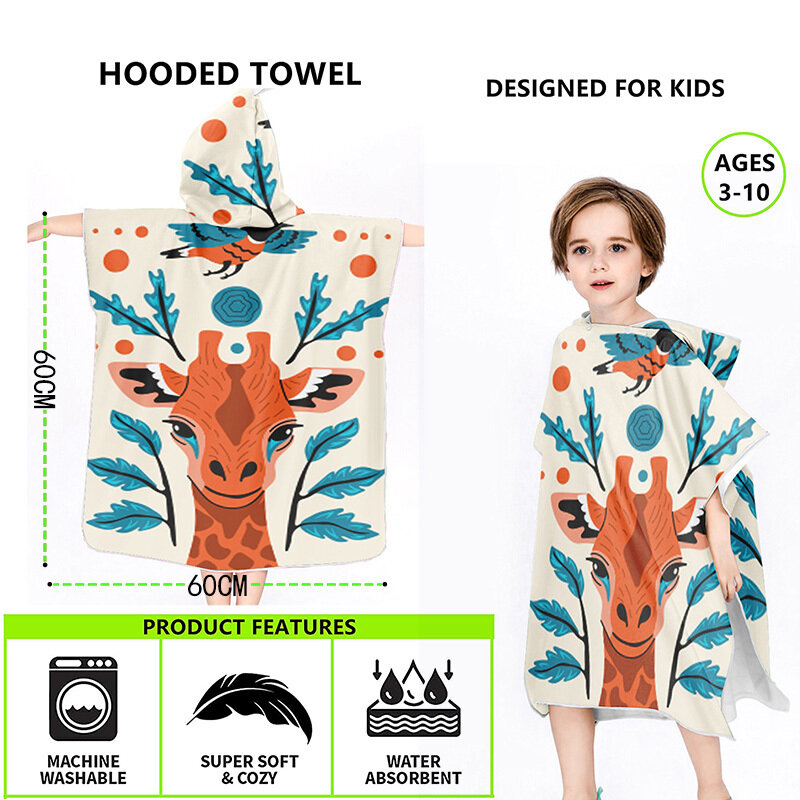 2021 Kids Beach Changing Hooded Cloak Towel Microfiber Cute Animal Print Swimming Bath Towel Boy Girl Bathrobe Super Absorption