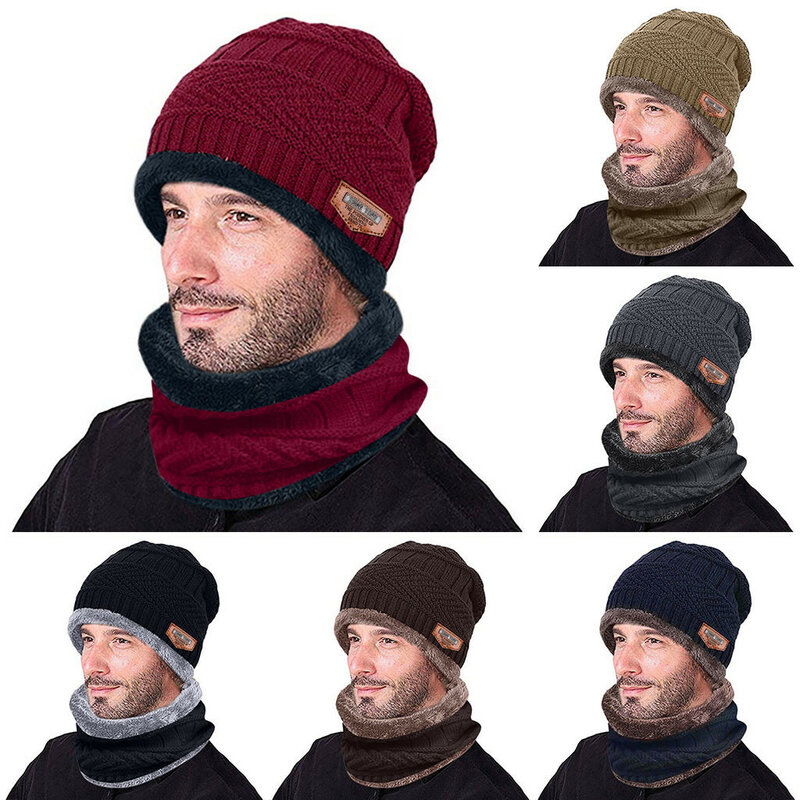 Ensemble de bonnets et écharpes en laine pour garçons, couvre-chef unisexe en molleton de corail, épais, chaud, respirant, tricoté, coupe-vent, en deux pièces