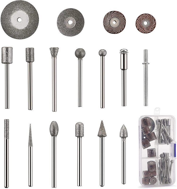 43Pcs Kit di accessori per utensili rotanti, Set di sculture in pietra Kit di lucidatura a sbavatura con testa diamantata rivestita in diamante per incisione di punte di legno