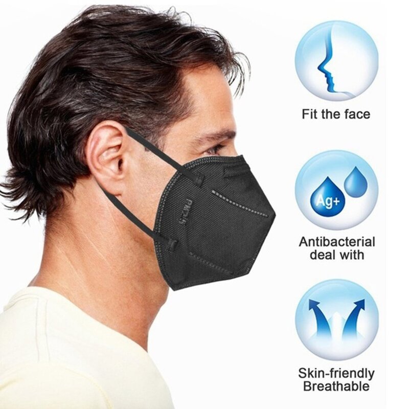Доставка за 10 дней! 5 слоев KN95, Черная защитная маска, респиратор для защиты от пыли, маска Kn95Mask для взрослых, защитная маска для рта