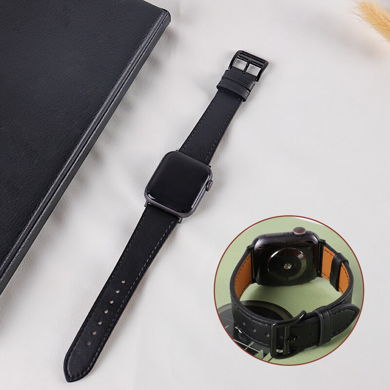 Bisnis Kulit Asli Gelang Tali Ikat Pinggang untuk Apple Watch SE 76543 42MM 38MM 44MM 40MM Tali Pada Smart IWatch Gelang Jam 45Mm