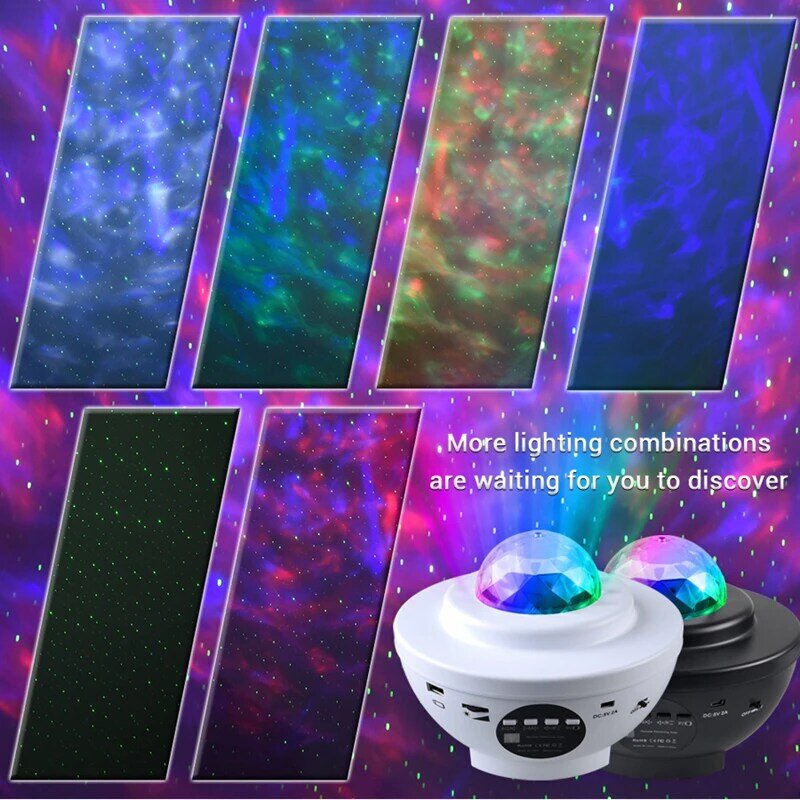 LED Night Light Ins Galaxy Star Ocean Wave Projector USB Bluetooth Music Starry Sky Lamp Kids Colorful Bedroom Indoor Decoration