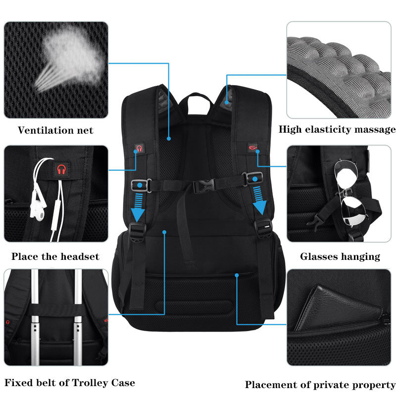 Novo negócio mochila homens cinto de massagem schoolbag anti roubo portátil saco de viagem ao ar livre bagpack grande capacidade sacos escola