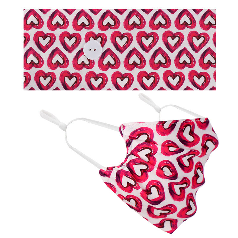 2 Pcs/Set Valentine's Print Women Button Headband with Mask Yoga Hair Accessories Elastic Hair Bands Head Wrap Head Bands