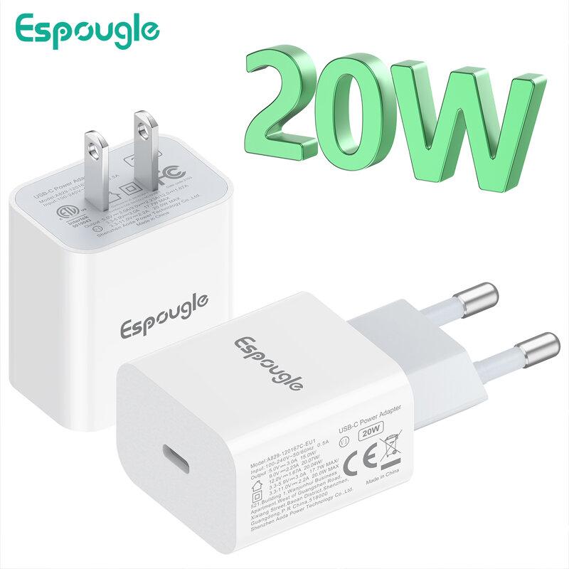Espugle – chargeur USB type-c rapide 4.0 3.0 QC 20W PD, pour téléphone iPhone 12 Pro Max 11 Mini 8 Plus Xiaomi