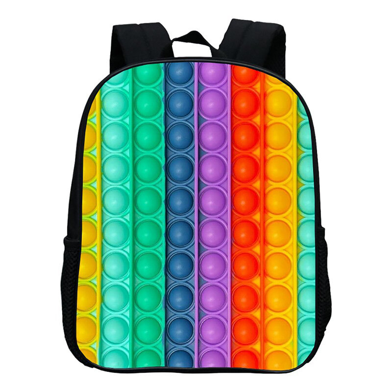 Jogo engraçado 3d impressão arco-íris empurrar bolha saco para portátil crianças mochila anime adolescente escola sacos de livro de mochilas meninas meninos