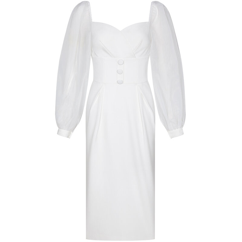 YIGELILA-элегантное платье с широкими рукавами, квадратным воротником и длинными рукавами, длиной до колена, на пуговицах, 65389