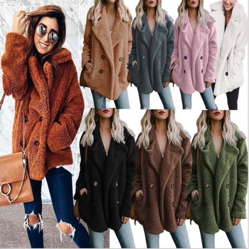 2020 Pellet Sheared Sheared Coat 여성 자켓 중간 길이 가을/겨울 패션 Buttoned Suit 칼라 포켓 탑 모직 자켓
