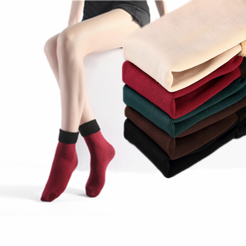 3 Pairs/lot Women's Winter Warm Socks Thicken Thermal Nylon Solid Color Socks Soft Snow Velvet Boots Floor Sleep Black Sock