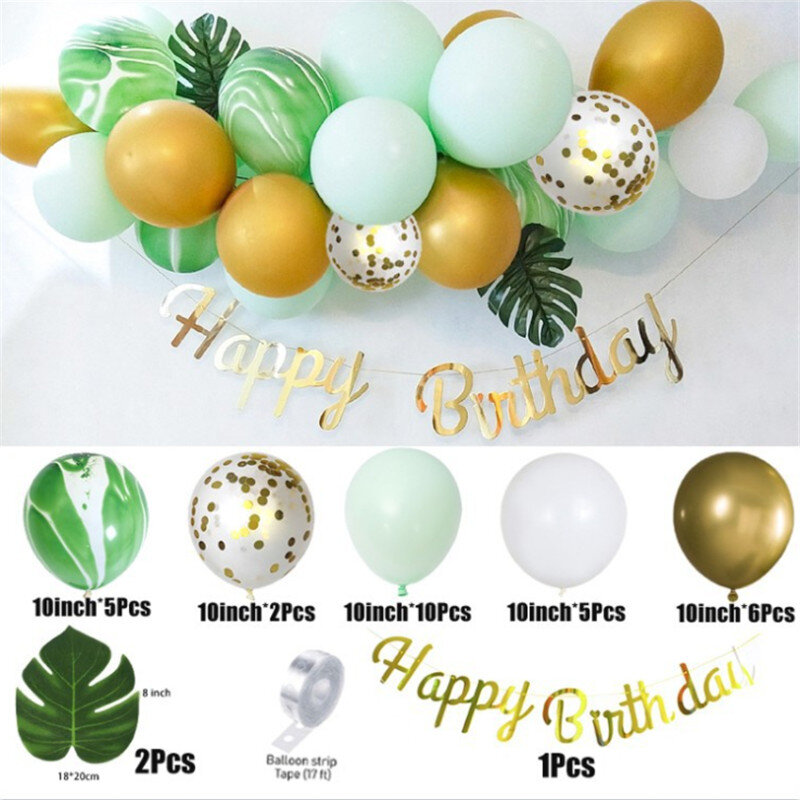 Pink/blue Happy Birthday Balloon Chain Retro Green Garland Metallic Gold Balloons for Home Party Wedding Decorations Supplies