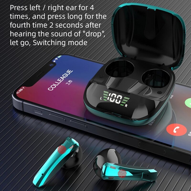 Gaming Wireless Bluetooth Earphone With Mic In Ear Noise Cancelling Earbuds Earpiece Gam Low Latency LED TWS Touch Headphone