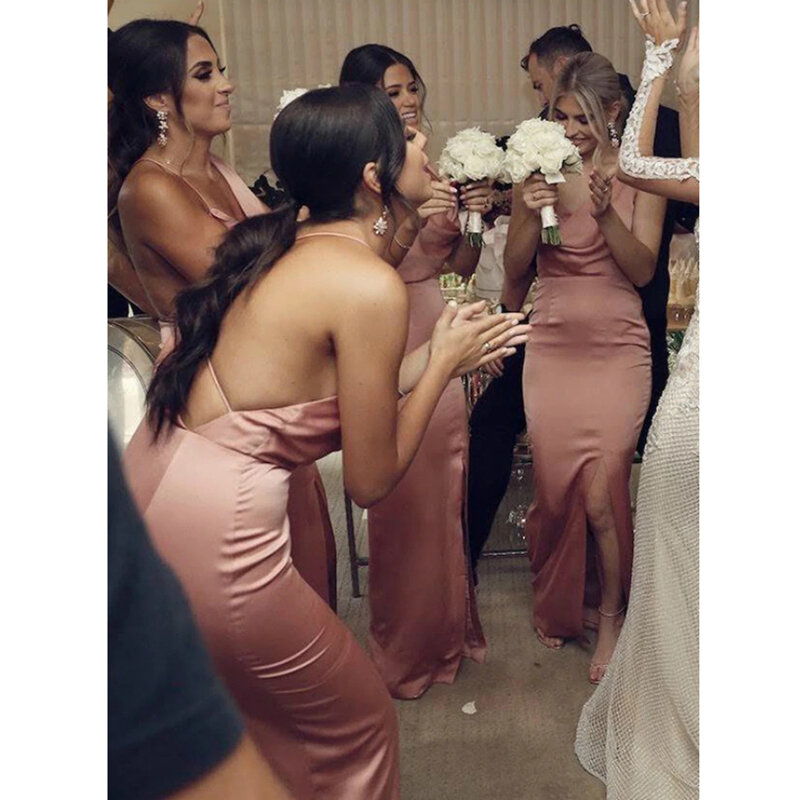 Женское платье подружки невесты, длинное платье до пола без рукавов с Боковым Разрезом, платье для свадебной вечеринки, 2021