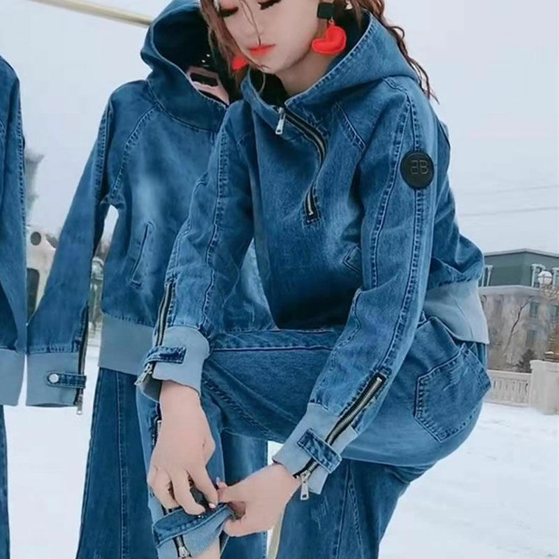 Abito da donna 2020 nuovo abito di jeans da donna rosso netto moda casual casual jeans coreani set di due pezzi per donna