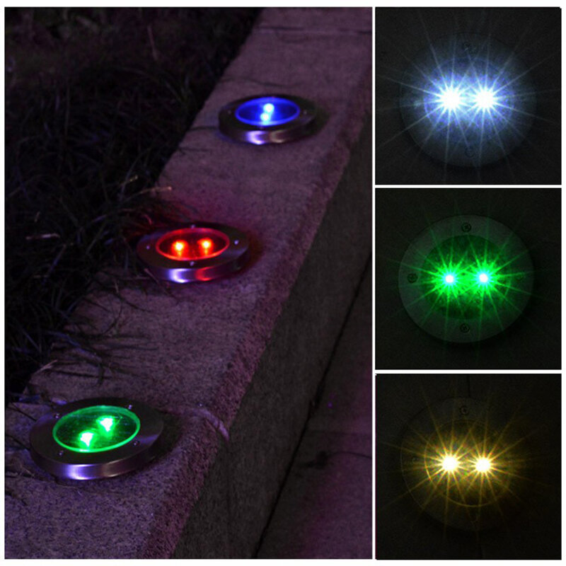 2 LEDs Outdoor Solar Powered Ground Light Waterproof Garden Pathway Deck Lights for Home Yard Driveway Lawn Road Lighting Lamp
