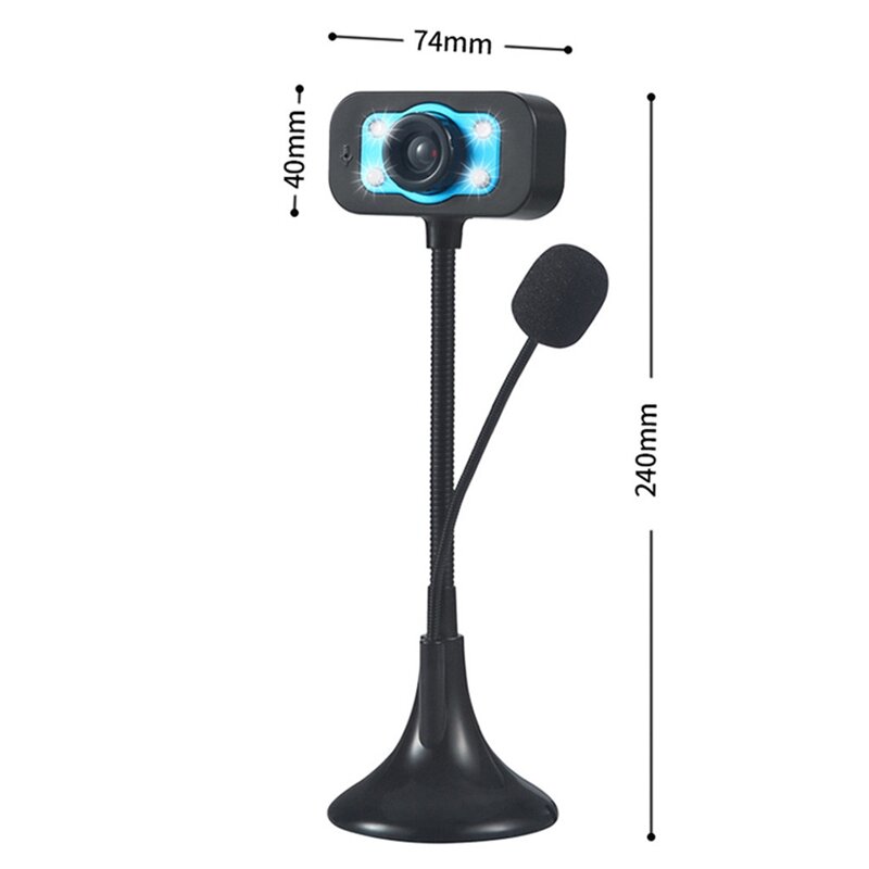 Webcam LED USB HD Web Camera Built-in Microphone Widescreen Video Calling and Recording Desktop Web Cam Night Vision Camera