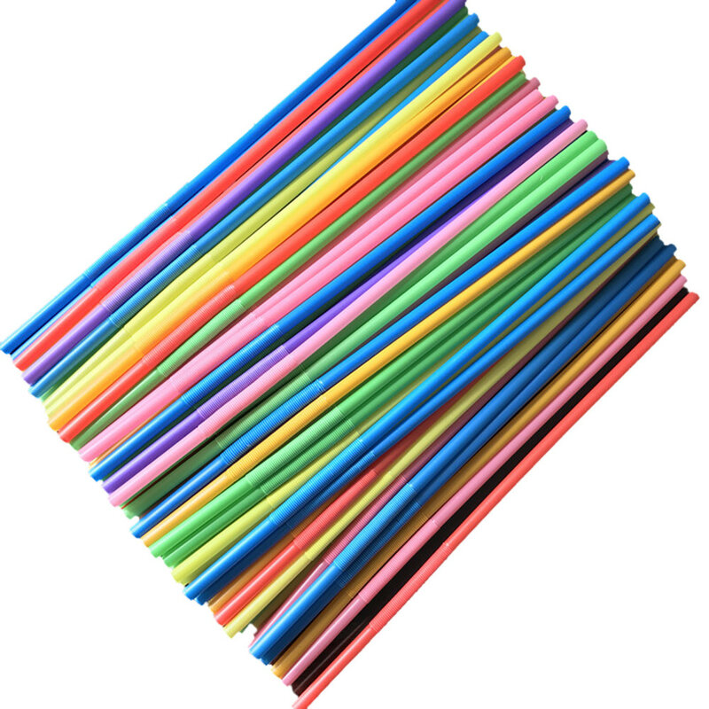 Pajitas de plástico para Beber de 8 pulgadas de largo, pajitas desechables multicolores a rayas, para fiestas, 100 piezas