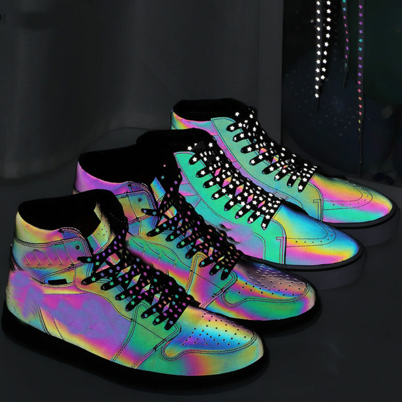 Nieuwe Sterren Holografische Reflecterende Schoenveters Sterren Reflecterende High-Bright Reflecterende Platte Veters Sneakers Veters 120/140/160Cm