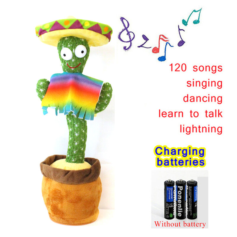 Bailando Cactus 120 altavoz hablando de carga USB voz repetir de peluche de Cactus bailarín de juguete hablar Peluche de peluche juguetes de peluche para bebé niña 