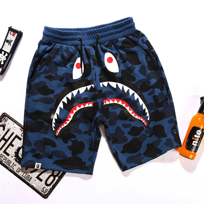2021 New Bape high-quality Shark Head High Street Terry Capris Camouflage PANTS  Harajuku Sports Shorts Printed Clothes Swim