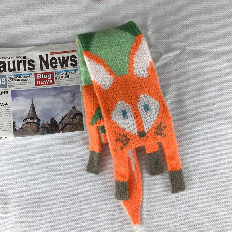 Écharpes tricotées à la main pour enfants, écharpes tricotées à la main avec des animaux de dessin animé renard, pour bébés et filles, tricotées d'hiver