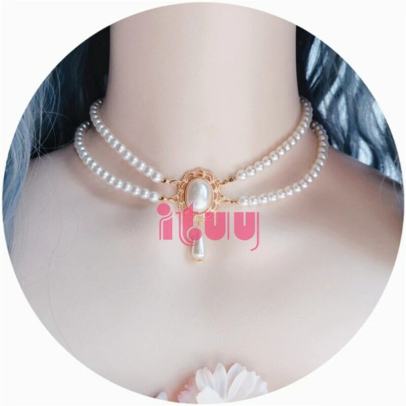 Splendida catena di clavicola Vintage in stile rococò da sposa Lolita Princess multistrato con gemme di pizzo perlato