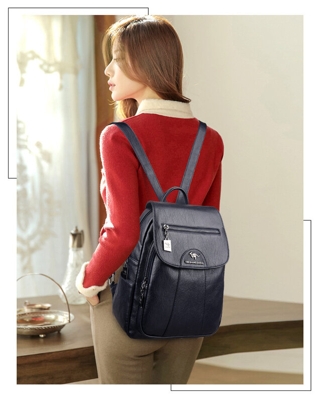 Womens Backpack Large Capacity Retro Ladies Luxury Shoulders Bag Pu Soft Leather Anti-Theft Girl School Bags School Back Pack