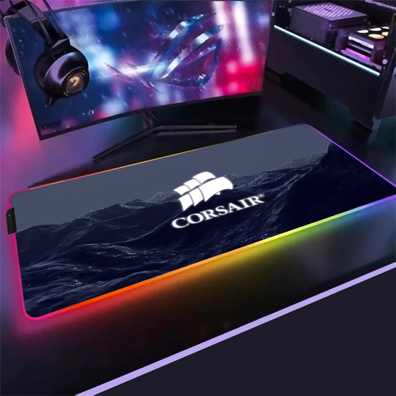 Corsair – tapis de souris de bureau à lumière LED xxl, 80x30, 90x40cm, couverture de clavier rétroéclairé, accessoire de jeu RGB
