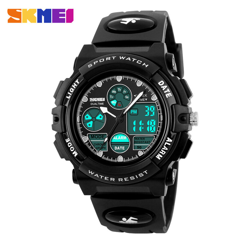 SKMEI – montre-bracelet de sport pour enfants, montre-bracelet de plongée, double affichage numérique LED, horloge pour écoliers garçons et filles