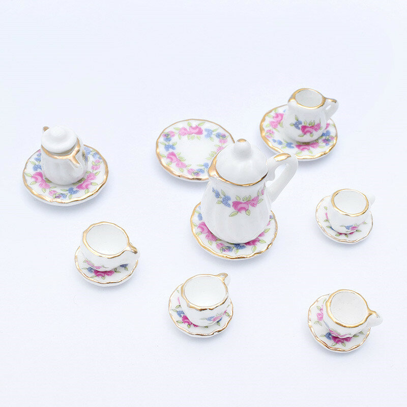 15 قطعة فنجان شاي مجموعة 19 نمط مصغر مطبخ دمية الطعام الخزف طقم شاي طبق كأس الأثاث لعب دمية accssames