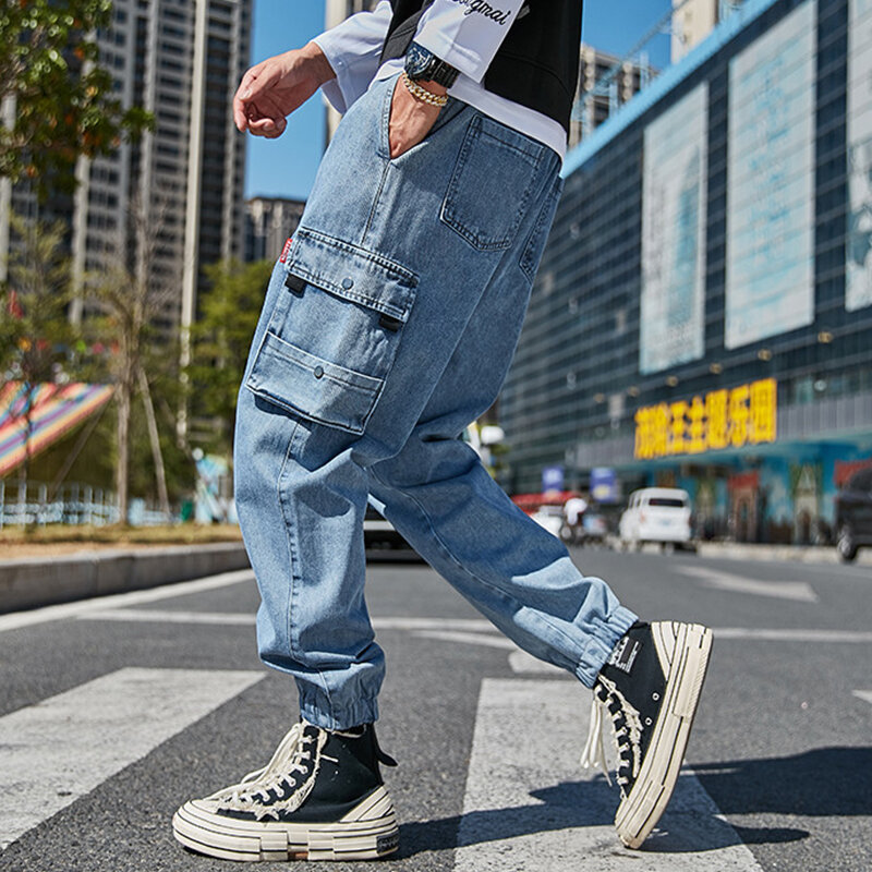 Plus Size Jeans Mannen Streetwear Joggers Mannen Baggy Jeans Multi-Zakken Winter Denim Cargo Broek