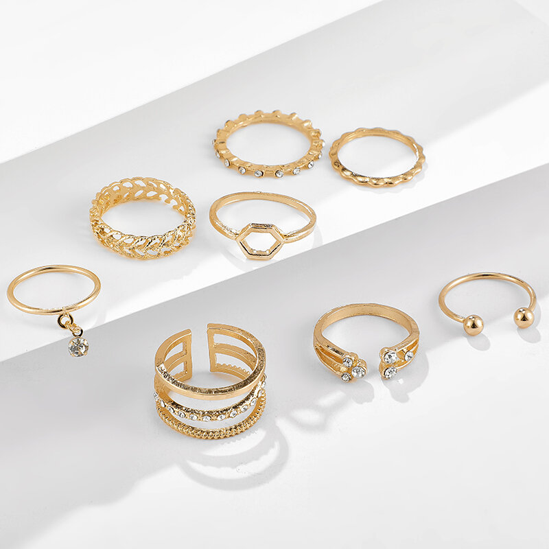 Anéis geométricos abertos para festa, conjunto de joias de anéis de liga de zinco boêmio para homens e mulheres, novo, 2021