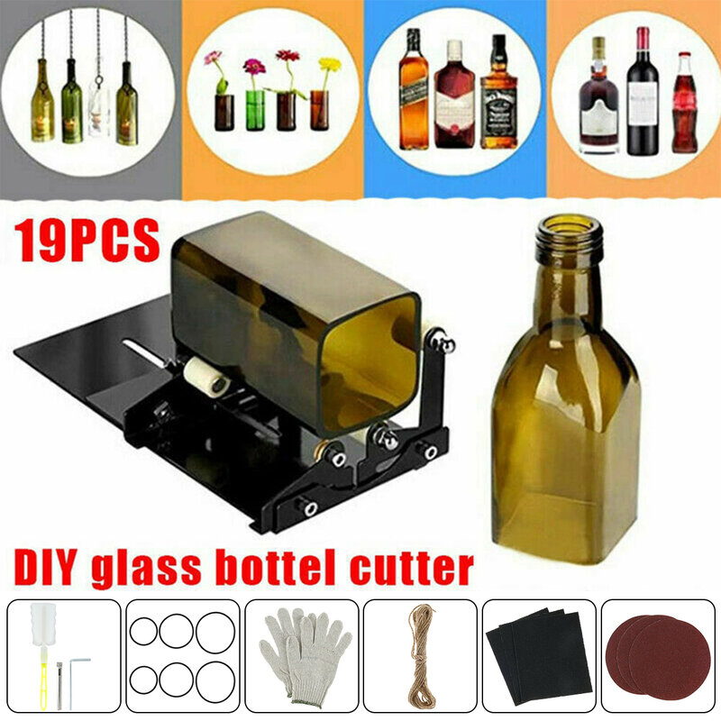 Cortador de botellas de vidrio, herramienta para cortar esculturas de vino y cerveza, Cuadrado y redondo, DIY, 19 unids/set por juego