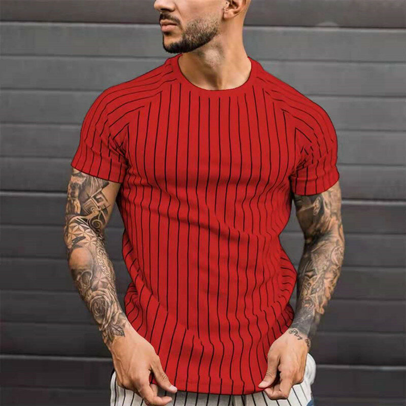 Nowe męskie koszulki topy tees 2021 casual wokół szyi krótka, w paski z nadrukiem długi rękaw męska koszulka