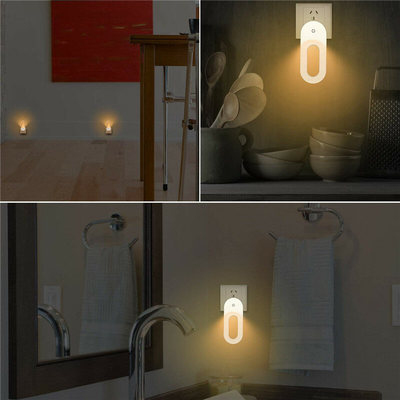 Luz noturna de led branca quente para do anoitecer ao amanhecer, sensor para quarto, banheiro, cozinha, corredor, escadas, 2 ou 4 peças
