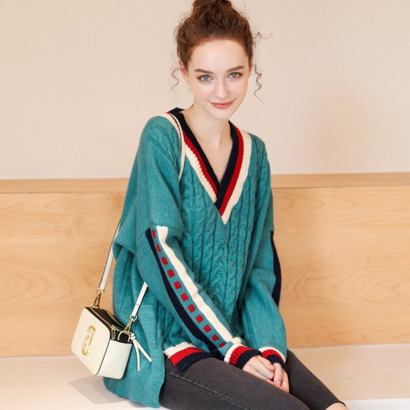 Jersey de moda de invierno para mujer de estilo coreano y suéteres con cuello de pico trenzado Irregular Pull 2020