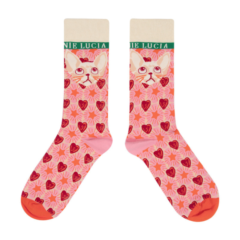 Harajuku nuevo producto engrosada ilustración de celosía Lolita calcetines de dibujos animados lindo algodón japonés de las mujeres calcetines de tubo medio de calcetines