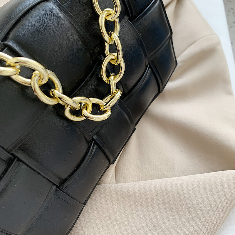 Weave Flap Bags for Women 2020 Trend Pu Leather Handbags Plaid Tote Bag with Chain Strap Shoulder Bag Samll Black Crossbody Bag