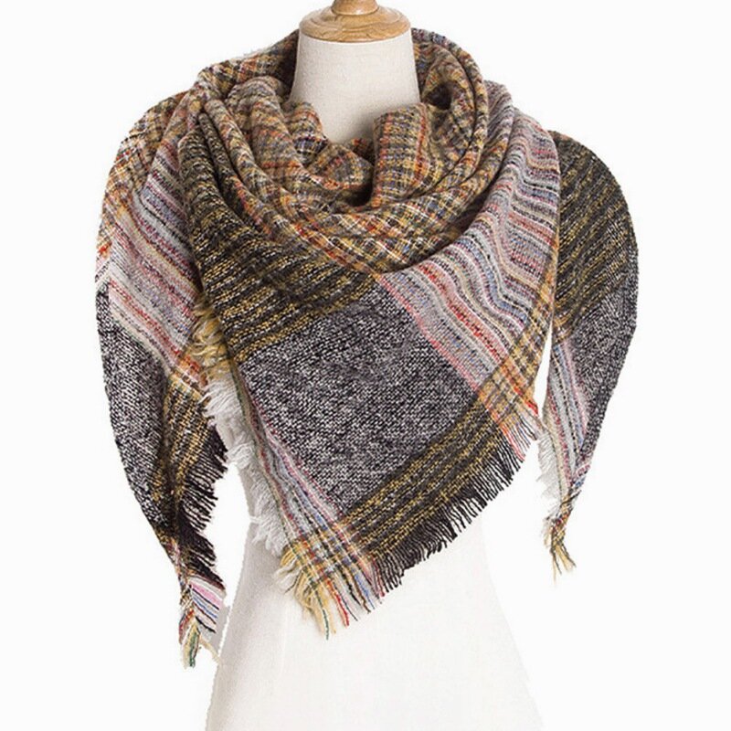 Bufanda triangular de algodón para mujer, chal informal de moda urbana, Color salvaje, a cuadros, otoño e invierno, novedad