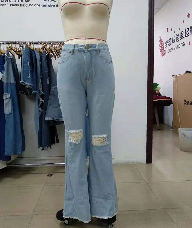 Женские ажурные джинсы с высокой талией, модные джинсы на молнии с дырками, шикарные расклешенные джинсы в стиле Харадзюку, широкие брюки, ж...