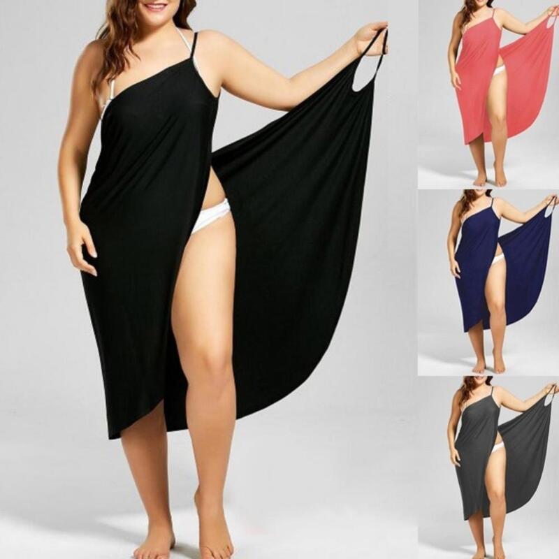  Summer Beach Sexy Women Solid Color Wrap Dress Bikini Cover Up Sarongs Women's Clothing Swimwears Cover-Ups  