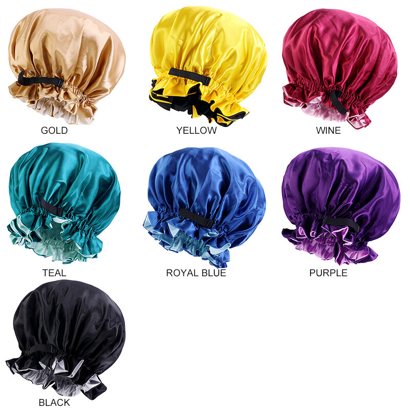 New Adjustable Satin Hair Bonnet With Flat Buckle Double Layer Solid Color Muslim Night Sleep Cap For Women Soft Headcover