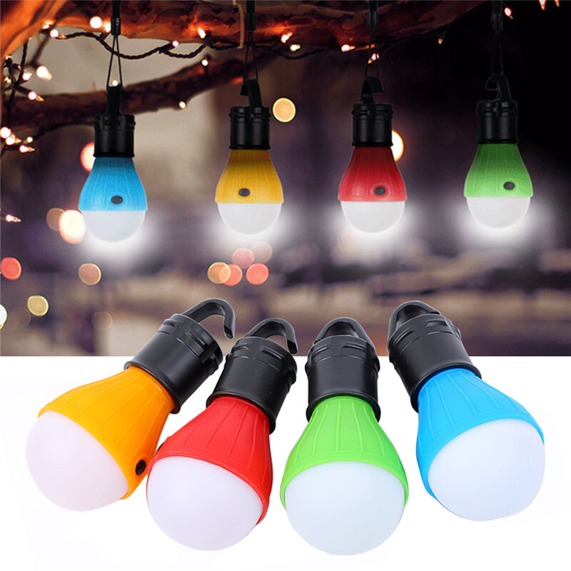 Bombilla LED portátil para tienda de campaña al aire libre, lámpara de emergencia impermeable, gancho colgante, linterna de Camping, 4 colores, 3 x AAA