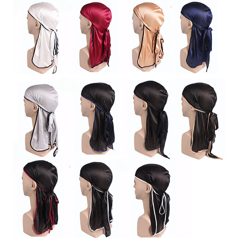 1PC Unisex Satin Breathable Bandana Hat Silky Durag Do Doo Du Rag Long Tail Headwrap