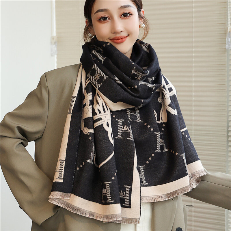 Design Warm Cashmere Shawl Scarf for Women Luxury Brand Pashmina Bufanda Neckerchief Foulard Female Blanket Stoles Echarpe 2021