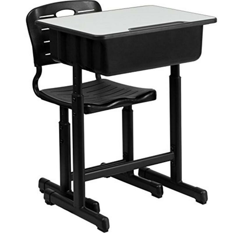 Juego de escritorio y sillas ajustables para estudiantes, conjunto de silla y escritorio escolar para estudiantes, color negro