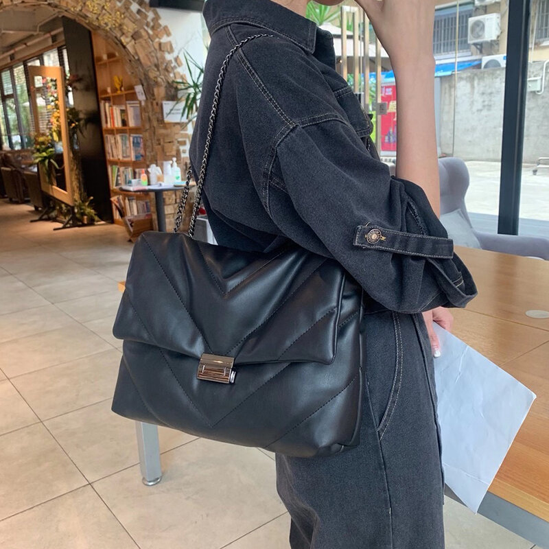 Borsa a tracolla da donna Tote a catena grande moda borse a tracolla di grande capacità per donna 2020 borsa a tracolla tinta unita borse da donna