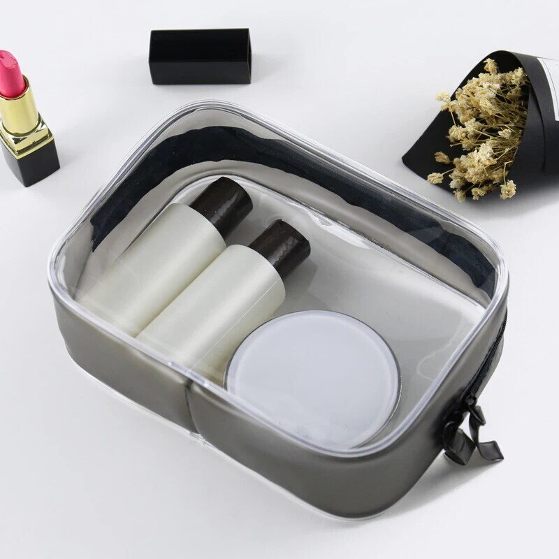 Bolsa de cosméticos transparente para hombre y mujer, estuche organizador de maquillaje y belleza, impermeable, de PVC, con cremallera