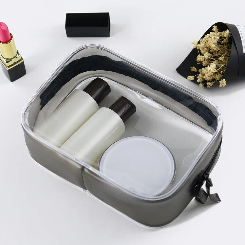 Borsa da viaggio per cosmetici da donna con cerniera in PVC impermeabile da viaggio con cerniera in PVC