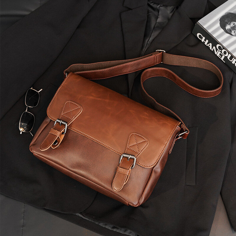 Versátil ferrolho marrom saco do mensageiro dos homens do vintage ombro crossbody sacos para homens de couro clássico masculino sling bags