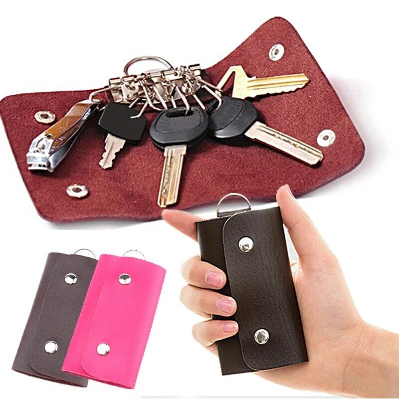1PC Keys Organizer Holder Portable PU Key Wallet Case Car Keychain Bag Cover Simple Solid Color Storage Bag Creative Unisex Gift